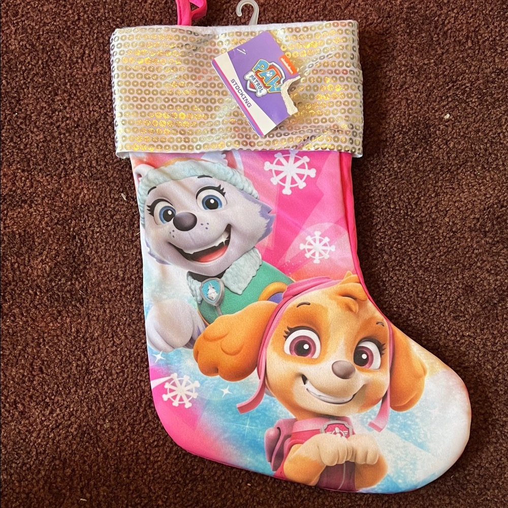 Nickelodeon Paw Patrol Pink Stocking with Gold Sequins